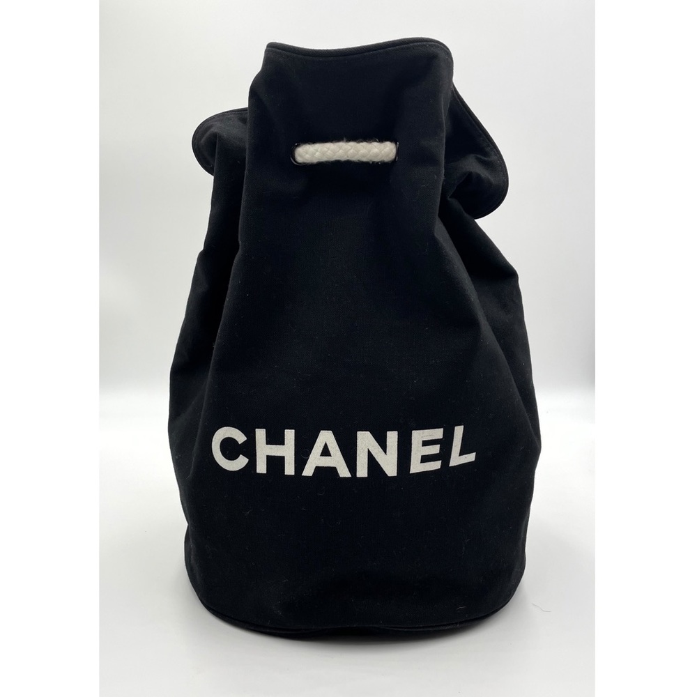 Chanel 90s Large Canvas Logo Drawstring Backpack